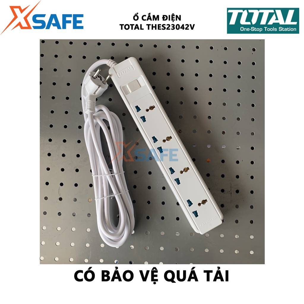 Ổ cắm điện TOTAL THES23042V ổ cắm 3 chấu 4 ổ cắm mở rộng, Dòng điện tối đa 13A, Dây điện 3 mét 3*1.25mm2