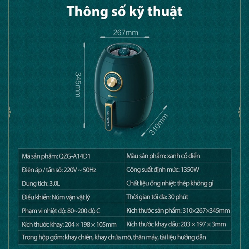 Nồi Chiên Không Dầu Bear dung tích 3L và 5L (Hàng chính hãng 1 đổi 1 trong 30 ngày, bảo hành 18 tháng) – HomeMart