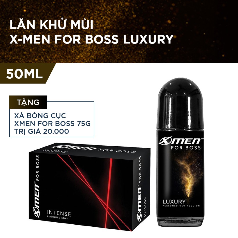 Lăn khử mùi X-Men for Boss Luxury 50ml (Tặng Xà bông cục Xmen for Boss 75g giá 20k) Hàng chính hãng