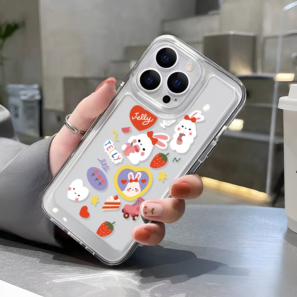 Ốp Điện Thoại Trong Suốt In Hình Thỏ Dâu Cho iphone 14ProMax 14Plus 13 11 12 7Plus X XR XS Max 8 7