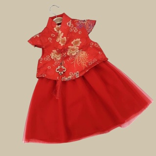 Set váy bé gái trung hoa chất liệu gấm cao cấp và voan từ 1 2 3 4 tuổi MINTSCLOSET Mint's Closet - GS1018