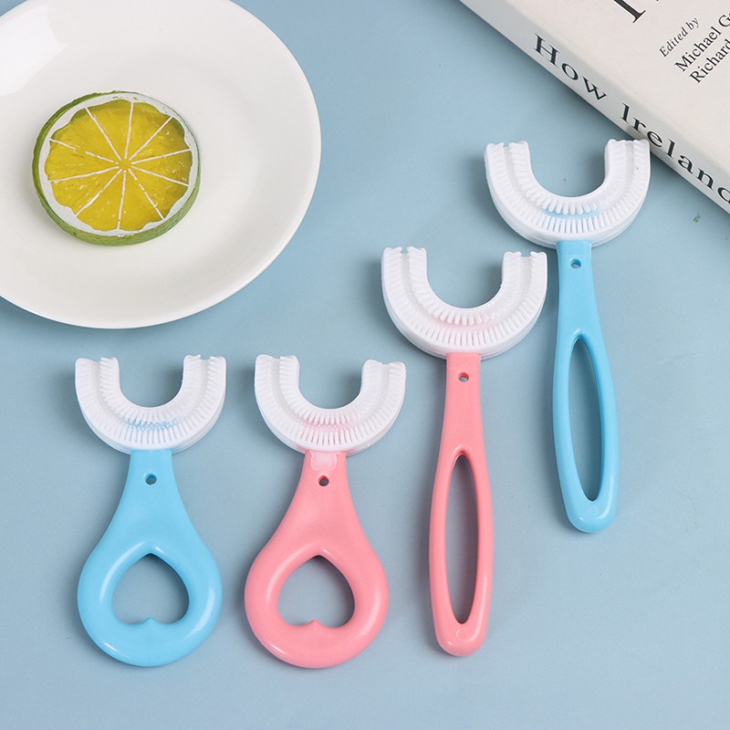 Bàn chải đánh răng hình chữ U xoay 360 độ bằng silicon mềm cho bé 2-12 tuổi
