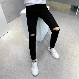 Quần Jean Nam rách 2 gối màu đen