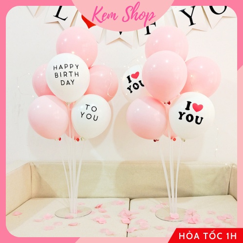 Set bóng kèm trụ bóng 7 nhánh cao 70cm Kem Shop trang trí sinh nhật siêu đẹp - K300