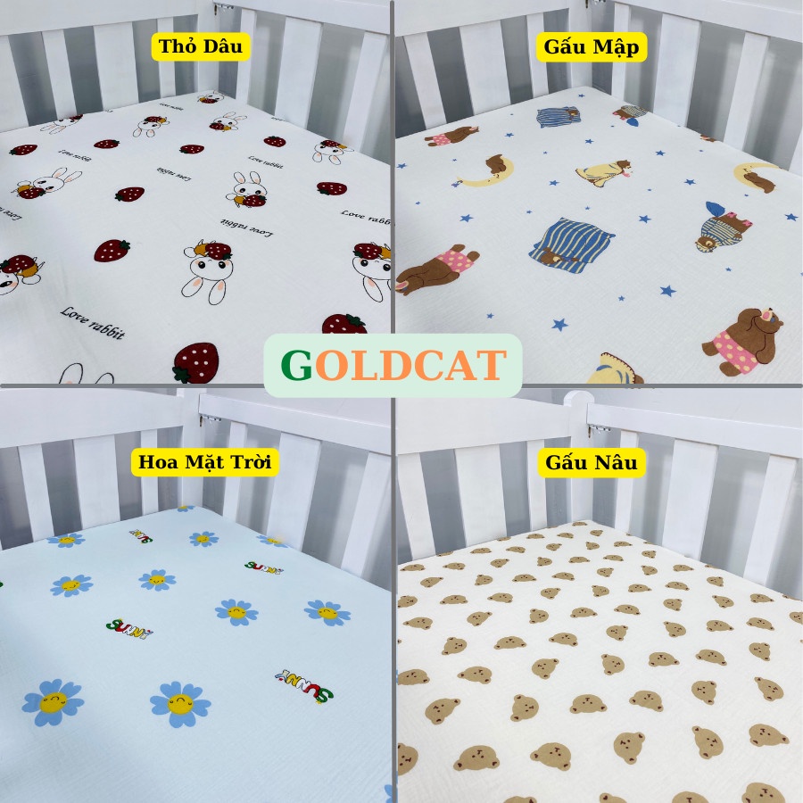 [Mã BMBAU50 giảm 7% đơn 99K] Ga Chun Bọc Đệm Cũi GOLDCAT Chất Liệu Muslin Cao Cấp, Viền Chun Ôm Đệm, Kích Thước Đa Dạng