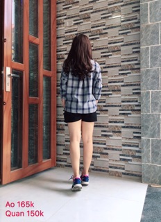 Áo sơ mi oversize caro xanh