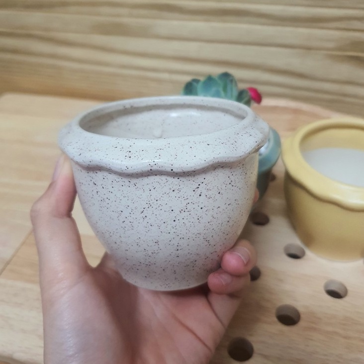 Chậu trồng cây cảnh - Sen Đá - Xương Rồng - Hoa nhỏ - Kiểu vành TRÒN GỢM SÓNG - Chậu Bonai  gốm Sứ Bát Tràng
