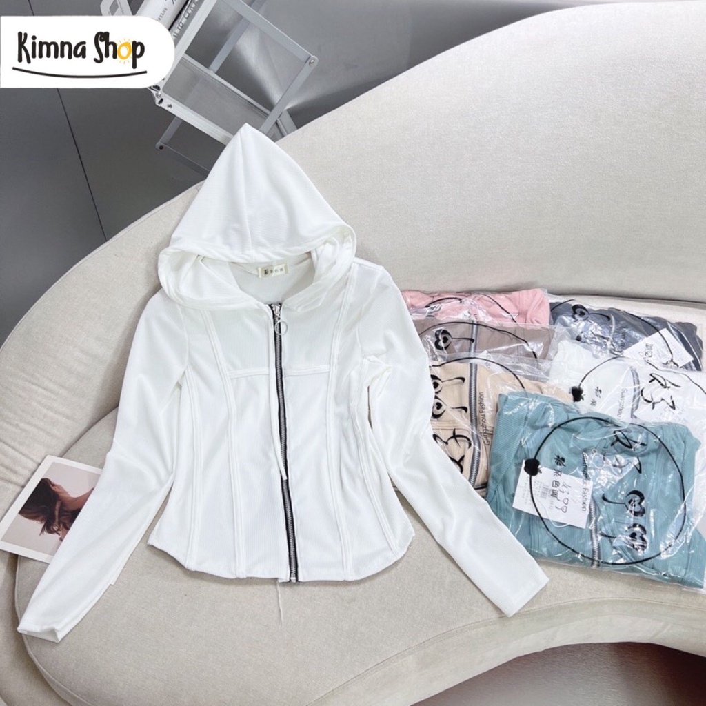 Áo Khoác Tay Dài Viền Gân Ôm Body Vạt Bầu - Áo Thun Tăm Có Mũ