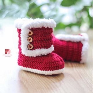 Giày bốt cài 3 nút viền lông handmade cho bé rất xinh