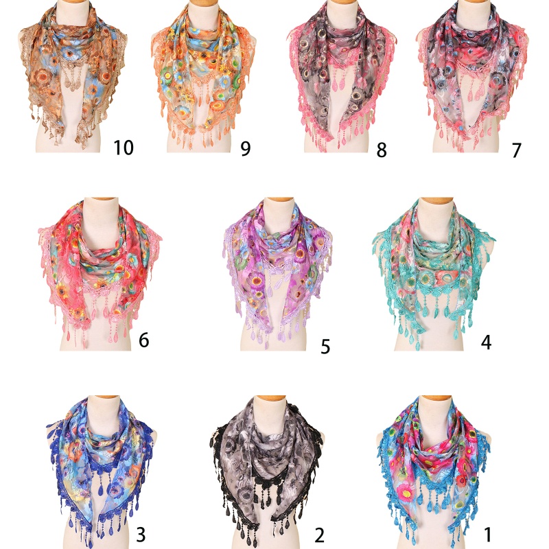 Khăn Choàng Cổ Vải Ren Phối Tua Rua Thời Trang Cho Nữ