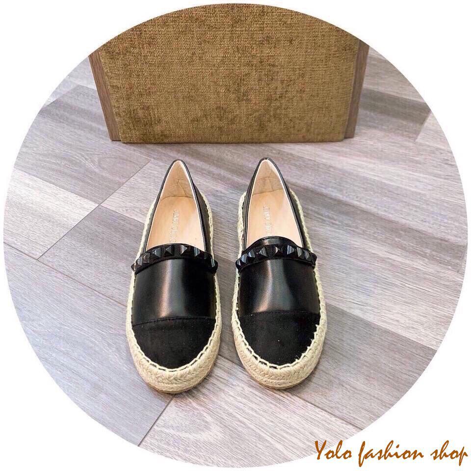 Giày lười slip on nữ đính đinh đế giả cói vintage thời trang hàng cao cấp chuẩn đẹp-GL14 | BigBuy360 - bigbuy360.vn