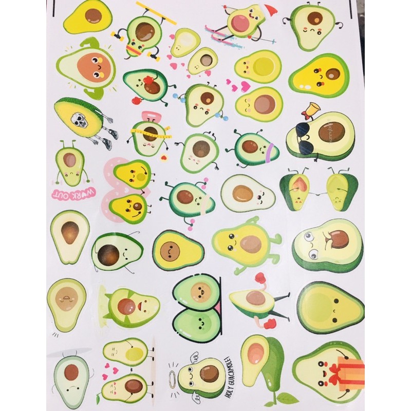 combo 30-60 sticker hình quả bơ decal bóc dán/ hình dán nơ