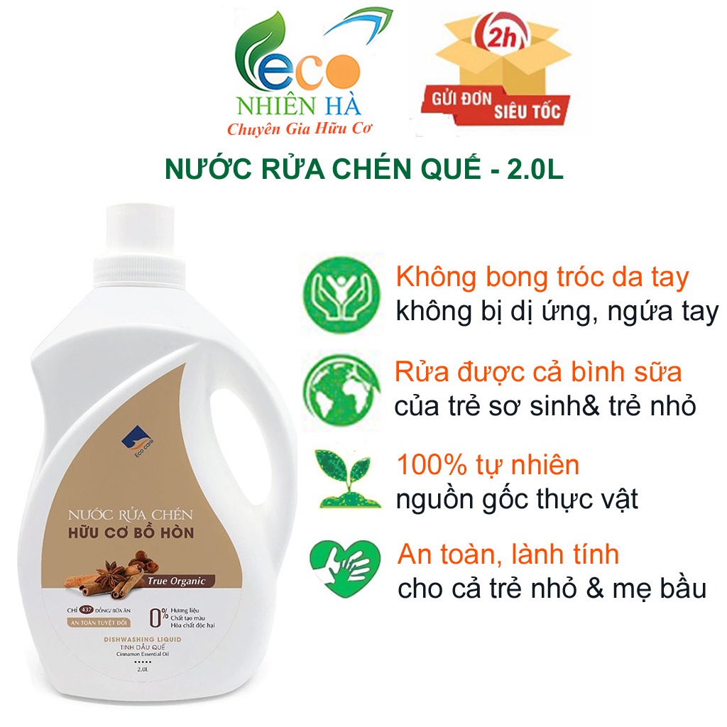 Nước rửa chén ECOCARE 2L, tinh dầu quế hữu cơ, nước rửa bát an toàn trẻ nhỏ