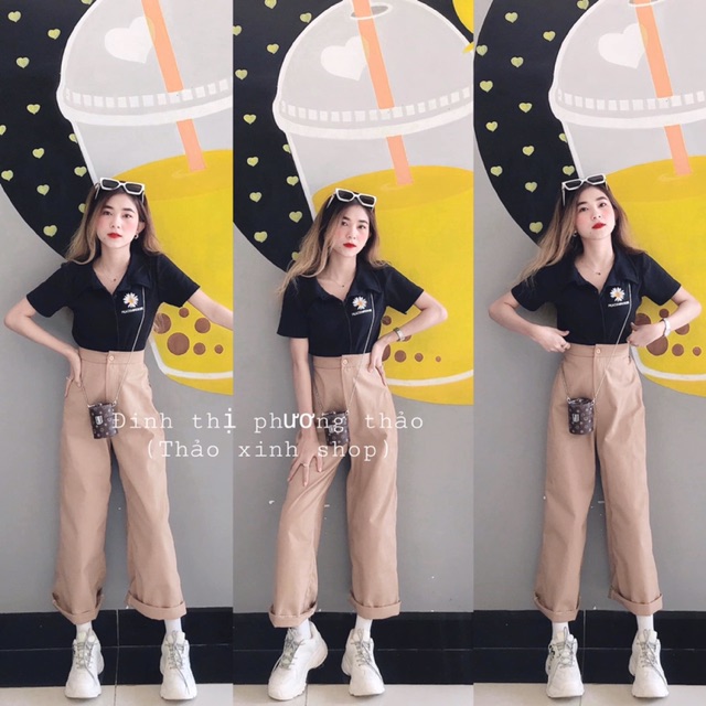 POLO DAISY Áo croptop polo thêu hoa cúc