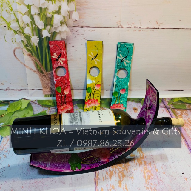Gác Chai Sơn Mài Vẽ Tay Hoa Sen Việt Nam - Balancing Wine Bottle Holders