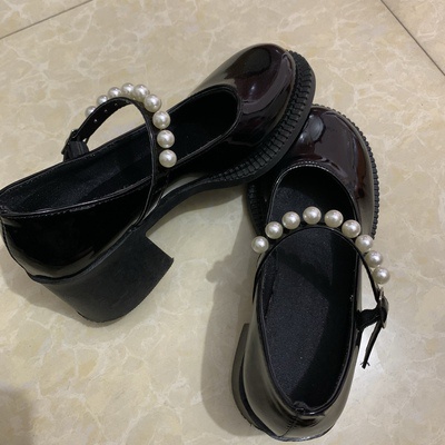 Giày Lolita đế viền quai hạt ngọc gót cao 7cm