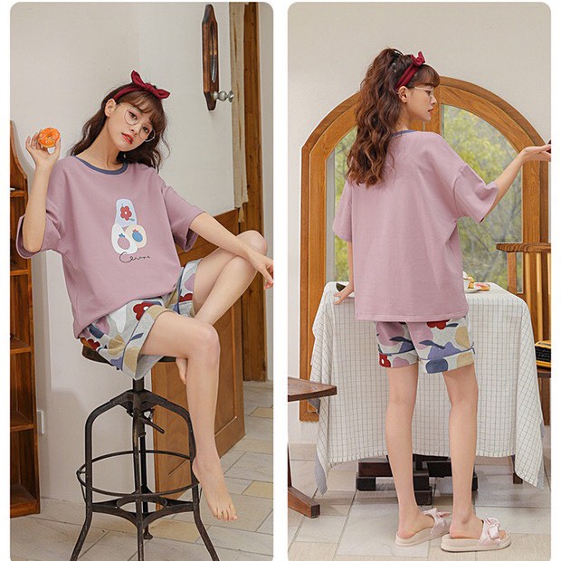 Bộ Đồ Ngủ Cotton Cộc Tay Dễ Thương Cho Nữ Mềm Mại Thoáng Mát | BigBuy360 - bigbuy360.vn