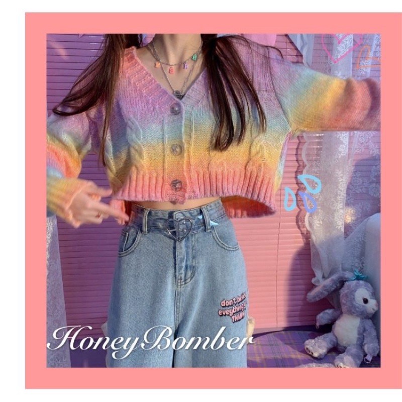 JISOO BLACKPINK Áo croptop len tay dài màu rainbow cầu vồng phong cách ulzzang SAM SAM BOUTIQUE | BigBuy360 - bigbuy360.vn