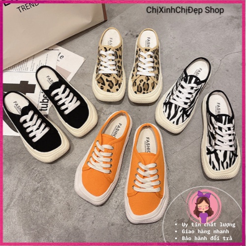 Giày đạp gót nữ mũi vuông | Giày sục nữ vải canvas ulzzang