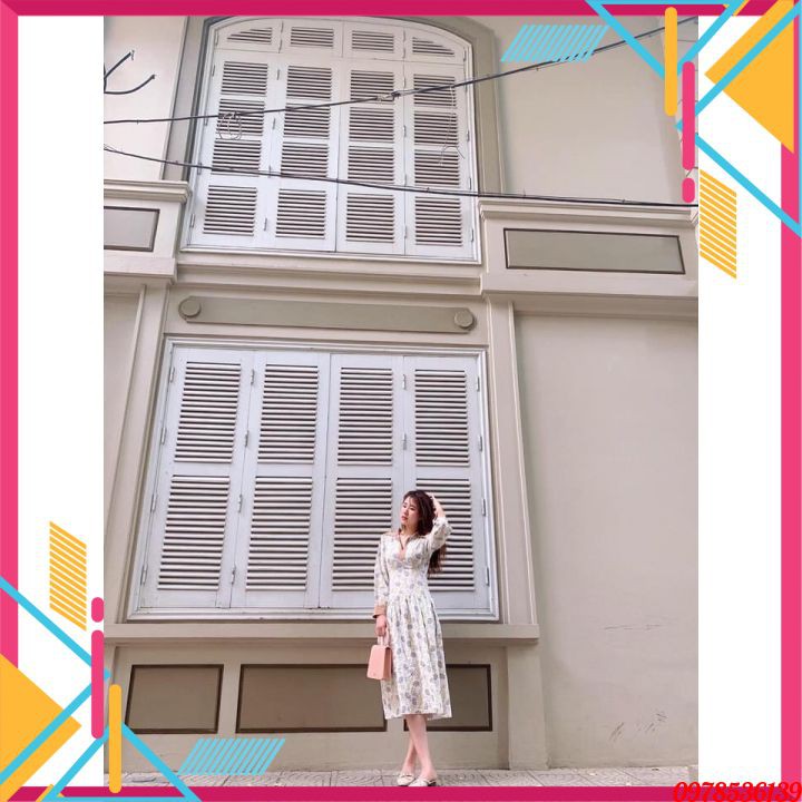 Váy đầm nữ hoa nhí nữ xinh  cá tính bánh bèo dài dự tiệc dáng xòe V03