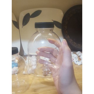 Chai nhựa miệng rộng tròn lùn nắp đen NHỰA ĐỒNG NAI 400ml dày dặn - đựng nước, trà sữa - kèm nắp