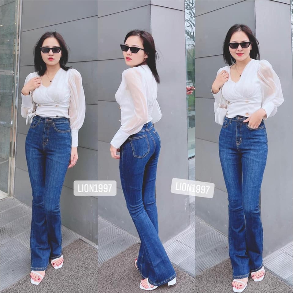 Quần jean nữ ống loe lưng cao dáng dài chất co dãn siêu tôn dáng QL03