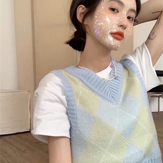 Áo gile len cộc tay dáng croptop form siêu xinh phối màu độc đáo