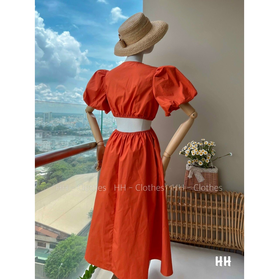 Đầm- váy tay bồng khoét eo nhún vai dáng xòe đi du lịch, đi biển