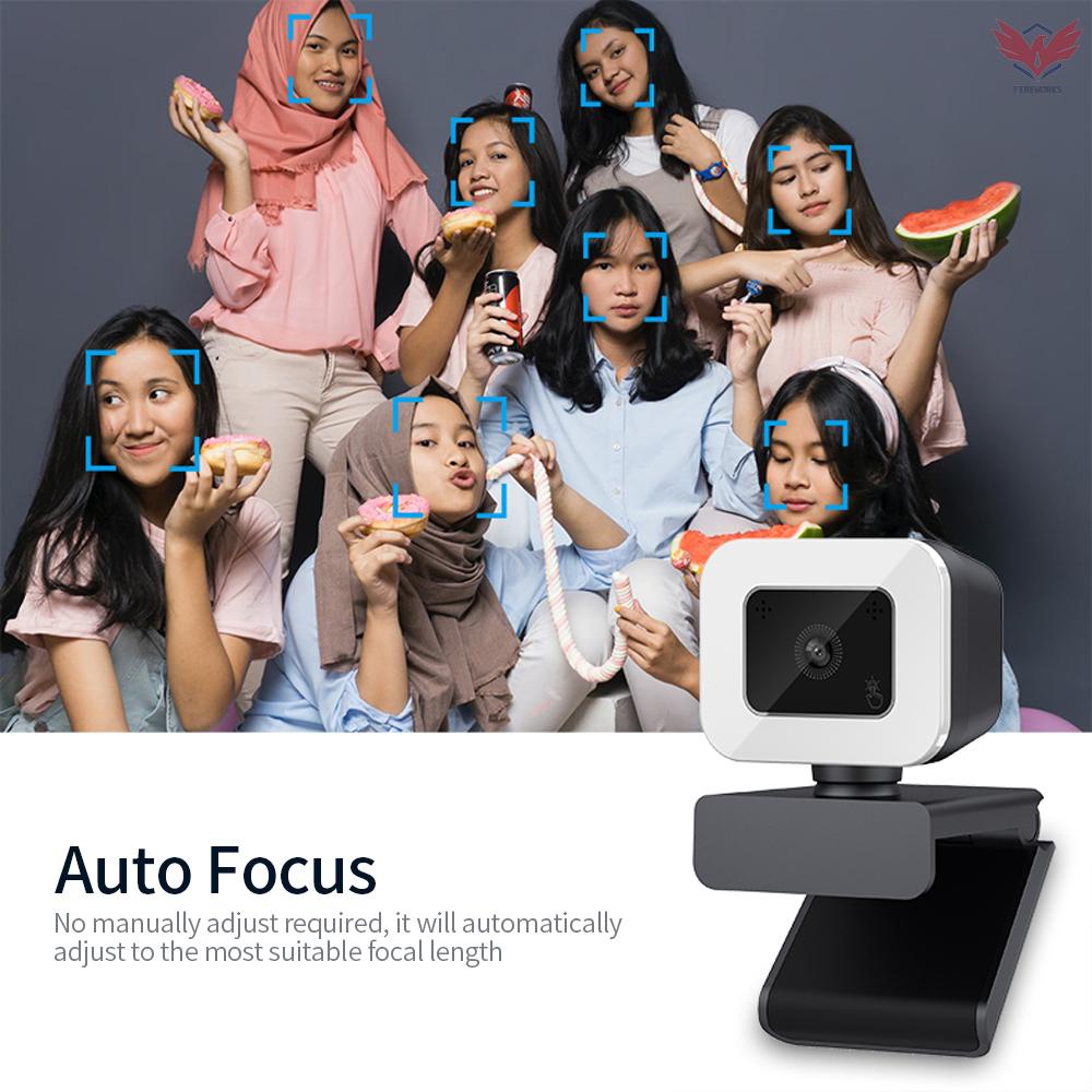 Webcam 4K tự động lấy nét trên không cần trình điều khiển có mic giảm tiếng ồn tích hợp đèn led cho quay video