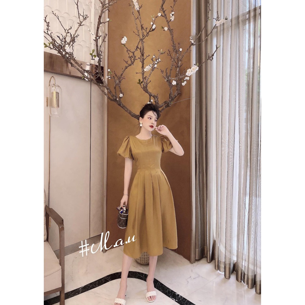 ĐẦM MÀU VÀNG ĐỒNG ĐẤT TAY PHỒNG