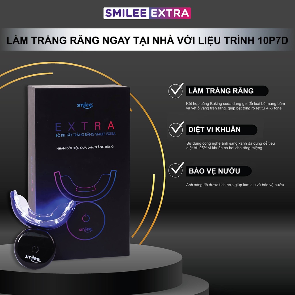 Smilee Extra máy tẩy trắng răng nhanh, không ê buốt, an toàn cho sức khoẻ, phù hợp với mọi loại răng, hàng nhập khẩu USA