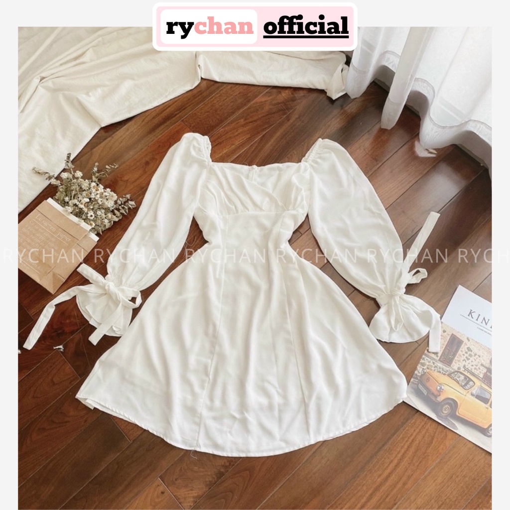Đầm Váy Nữ Dự Tiệc Màu Trắng Dáng Ngắn Thanh Lịch Xếp Li Ngực Tay Dài Phồng Hot Trend [ẢNH THẬT CUỐI] - DX9909