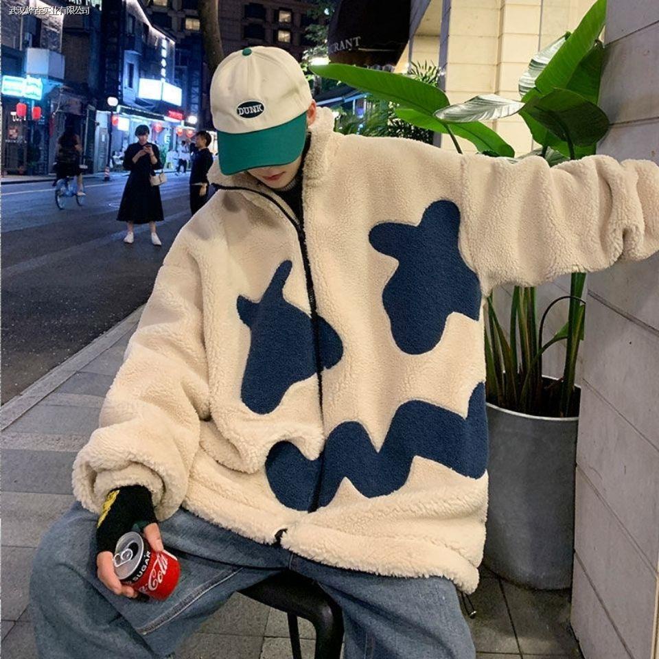 ✗☞Áo Khoác Lông Cừu Dày Dáng Rộng Khóa Kéo Thời Trang Hàn Quốc Cho Nam
