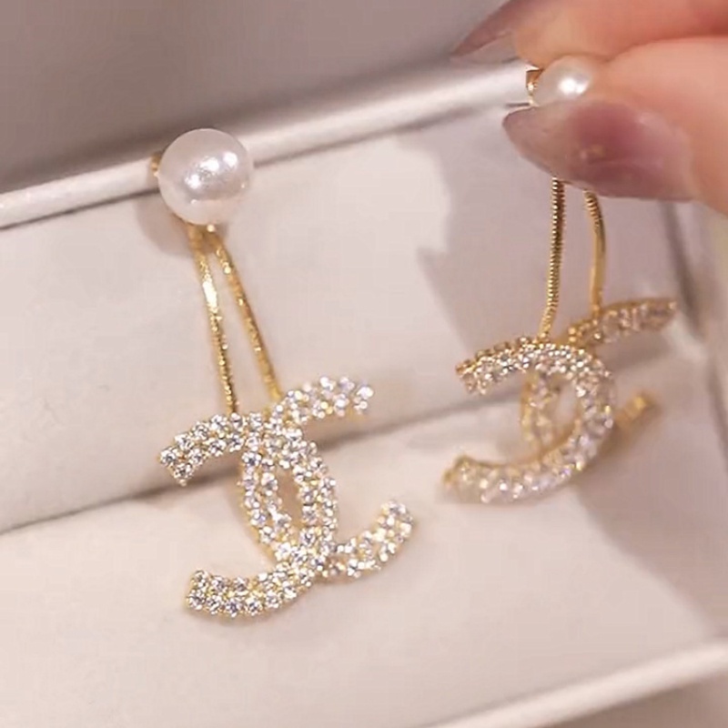 Bông Tai Chữ Đính Đá Ngọc Trai Sang Trọng