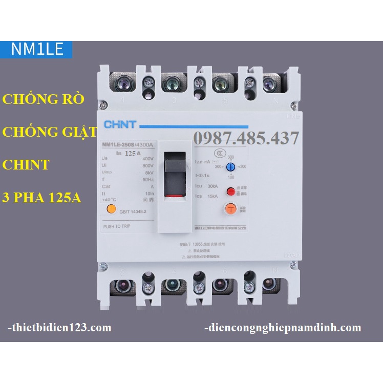 Át CHINT 3 PHA 4P 125A - Chống rò chống giật CHÍNH HÃNG NM1LE-125S/4300