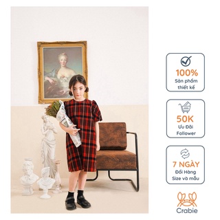 Đầm thiết kế bé gái CRABIE nhung suông tay bồng tiểu thư xinh xắn - Julia Dress - Kẻ tartan đỏ