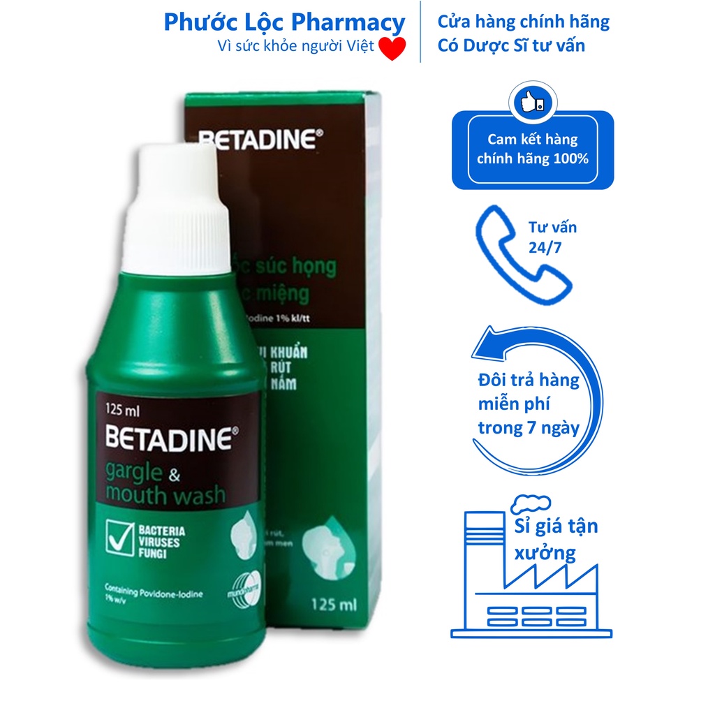 Betadine súc họng miệng . Betadin 125ml.