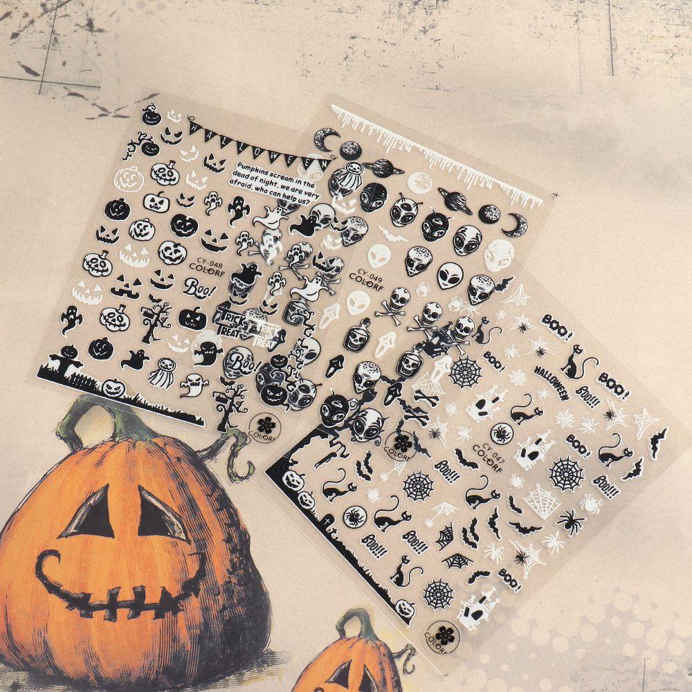 MELODG Miếng Dán Trang Trí Móng Tay Dạ Quang Họa Tiết Halloween Độc Đáo