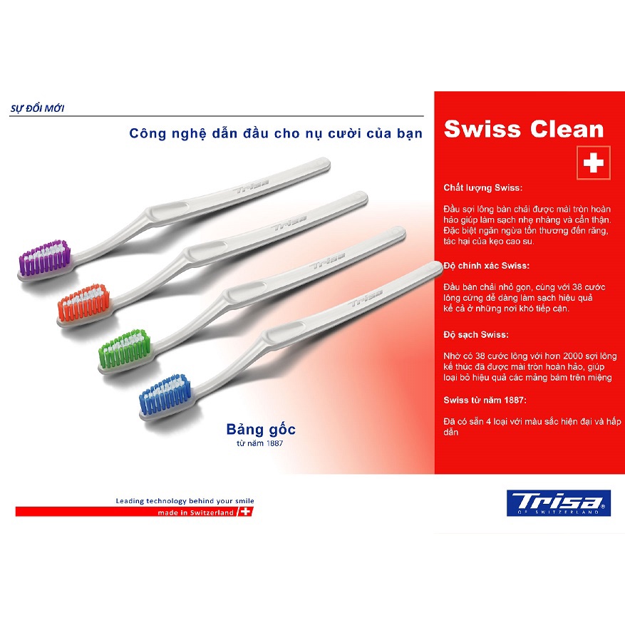 Bàn Chải Đánh Răng Trisa Swiss Clean Basic Đầu Bàn Chải Nhỏ Gọn Thiết Kế Đơn Giản Sang Trọng