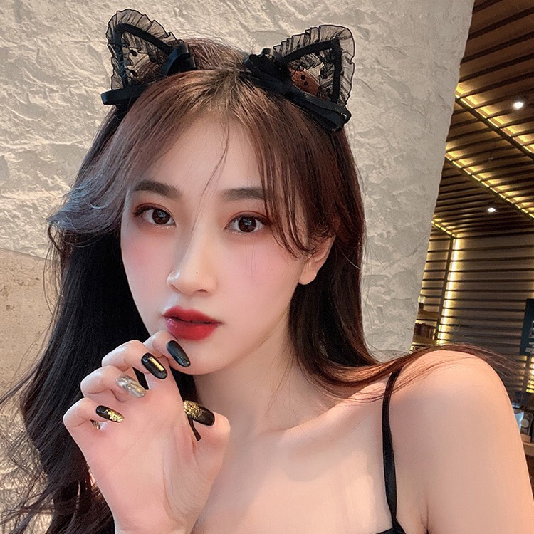 [Mã FAMARAL1 giảm 10K đơn 50K]Cài tóc hình tai mèo đen phối ren thời trang phong cách Hàn Quốc - cài tóc nữ - Selenshop