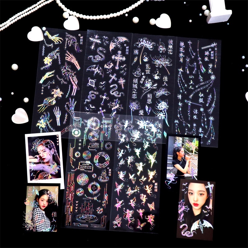 Sticker hologram trong suốt nhiều hoạ tiết dùng để trang trí