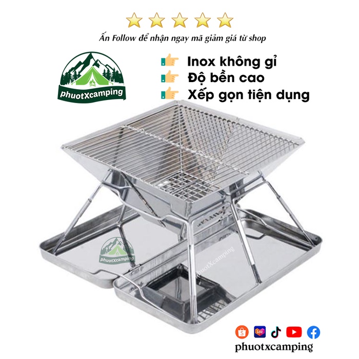 Bếp nướng xếp gọn chuyên dụng cho BBQ cắm trại dã ngoại inox không gỉ - phuotXcamping