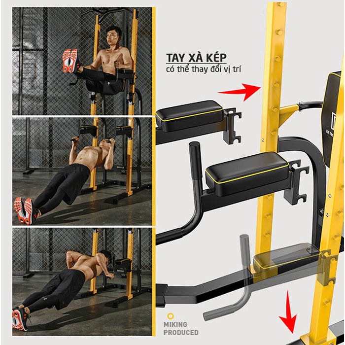 Xà đơn xà kép đa năng Miking MK-680 có giá gác đòn tạ hỗ trợ tập tập Squat + Deadlift