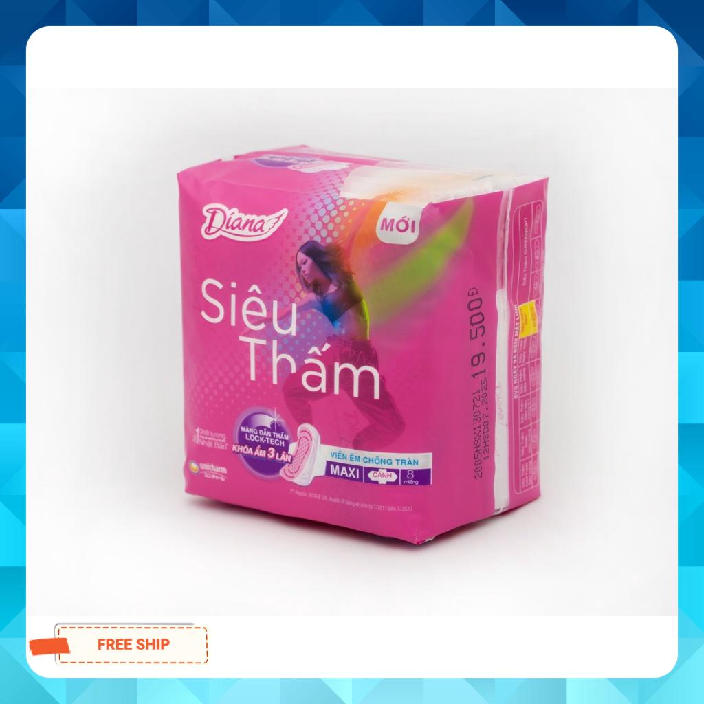Băng vệ sinh DIANA SIÊU THẤM MAXI CÁNH VIỀN ÊM CHỐNG TRÀN bich 8MIENG