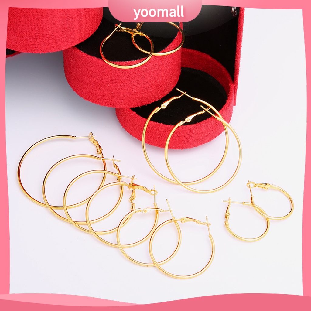 Set 6 đôi hoa tai vòng tròn thời trang nữ