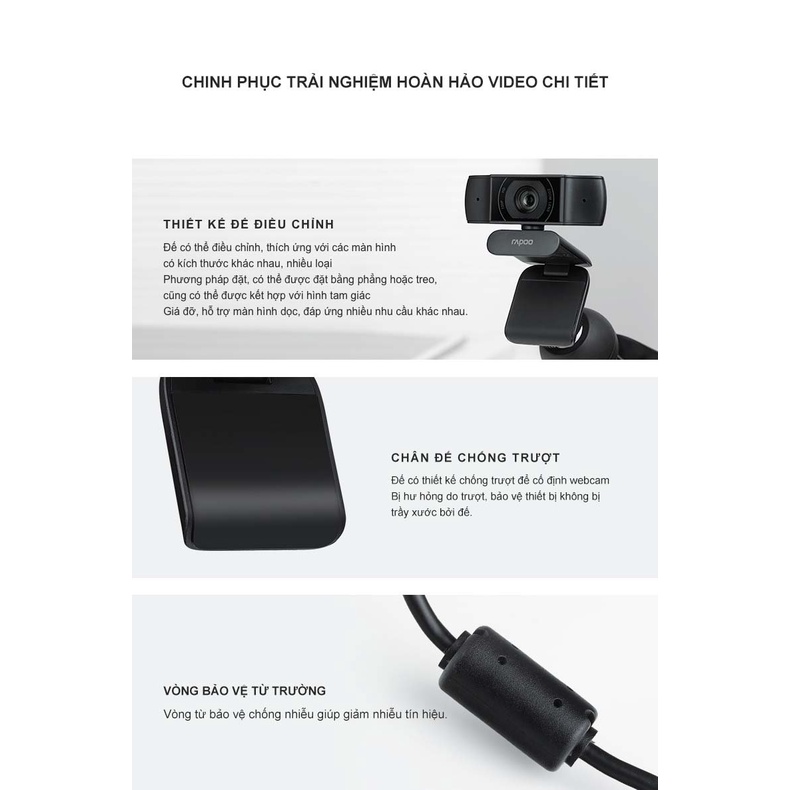 Webcam Rapoo C200 HD 720p học online Tích hợp Micro chung cổng USB hình ảnh HD siêu nét,webcam họp trực tuyến chính hãng