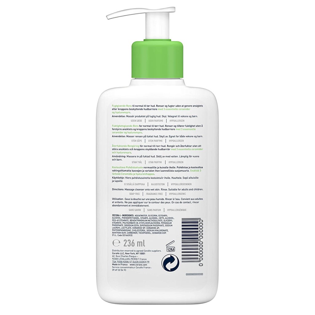 Sữa Rửa Mặt CERAVE HYDRATING Cleanser For Normal To Dry Skin dưỡng ẩm cho da khô 236ml