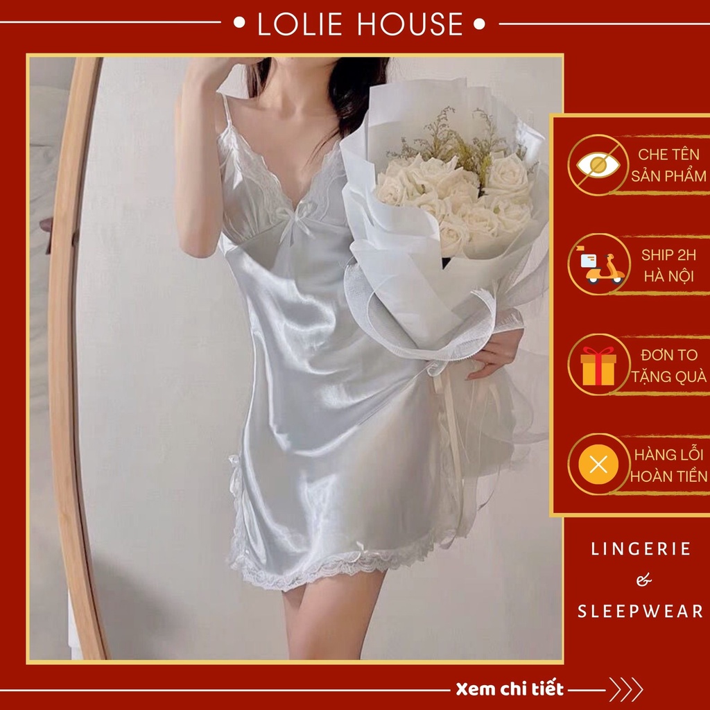Váy ngủ lụa sexy phối ren cao cấp Đầm ngủ lụa mặc nhà sexy gợi cảm cho nữ LOLIE HOUSE - VN37
