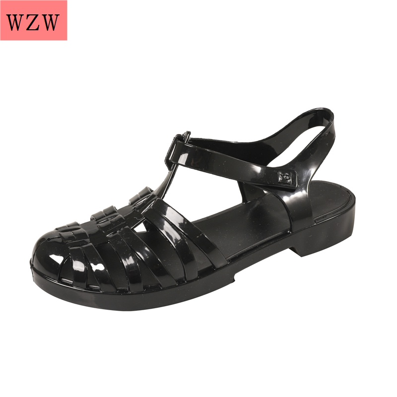 Giày Sandal Nhựa Dẻo Đế Bệt Chống Trượt Thời Trang Đi Biển Mùa Hè Phong Cách La Mã Cho Nữ