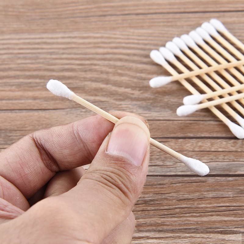Set 100 Tăm Bông Hai Đầu Thân Gỗ Tre Dùng Một Lần Tiện Lợi Dễ Sử Dụng